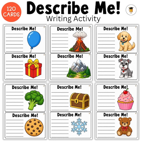 Describe Me Writing Activity | 120 Picture Writing Prompts | Descriptive Writing Cards | Grade 1 Literacy Center | Printable PDF