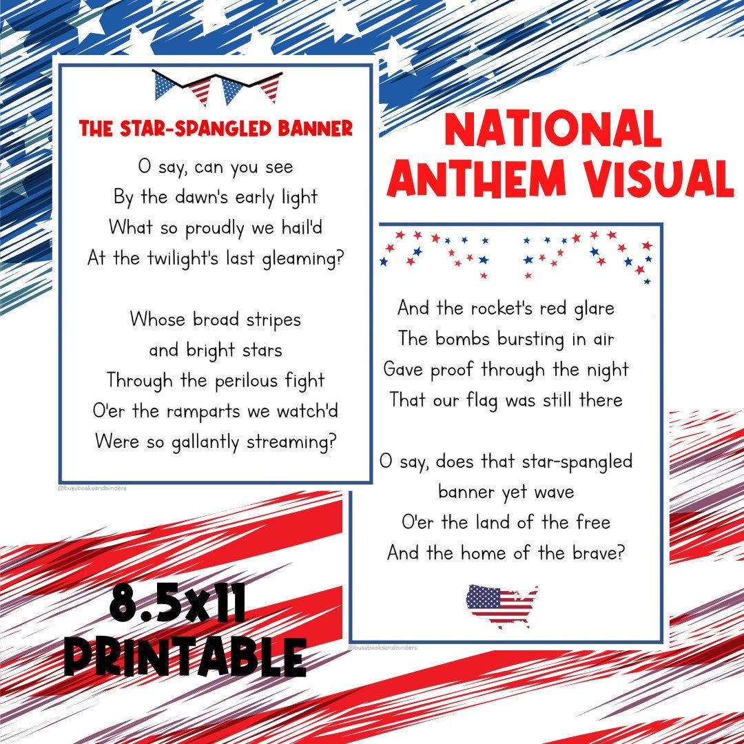National Anthem Song Song Lyrics Classroom Poster American Song Busy Book  Home School Classroom Visuals U.S History Star - Etsy