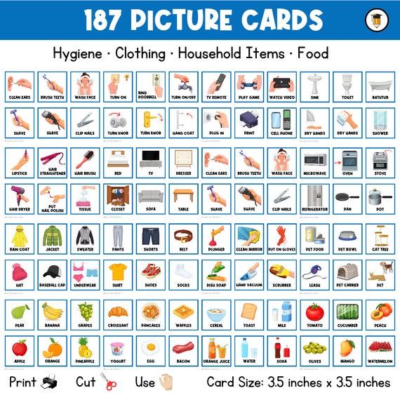 PHYSICAL COPY: 187 Picture Cards | First Then | Visual Aid  | Adult | Senior | Food Clothing Furniture Household  | Task Card | Dementia