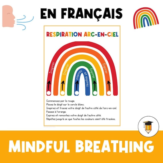 FRENCH Rainbow Deep Breathing | Grounding | Calm Down Strategies | Poster | Coping Skills | Calm Corner | Techniques | Autism Activity