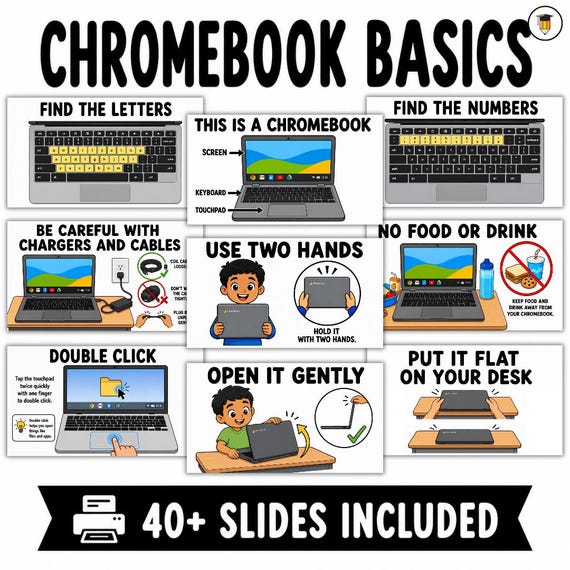Chromebook Basics Lessons | Computer Skills for Kids | Digital Literacy Slides | Elementary Technology Lessons | Keyboard & Touchpad