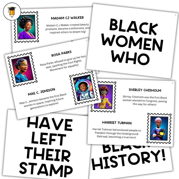 Women Black History Poster Stamps | Bulletin Board Display | Black History Decor | African American History | Printable Poster | Bulletin