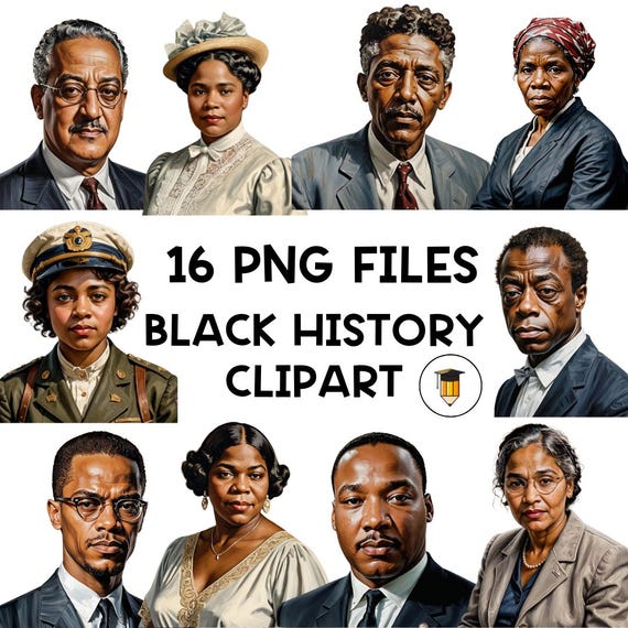 16 Black History Clipart | Black History Month Decor | Png Jpg Image Files | Black History Pictures | Bulletin Board Display