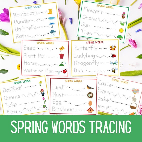 Spring Words | Tracing Worksheets | Line Tracing | Spring Busy | Spring Printables | Kindergarten Learning | Fine Motor Activities