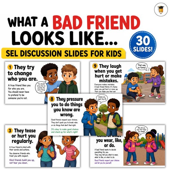 Healthy & Unhealthy Friendships | SEL Friendship Lesson | Social Skills Activities | School Counselor Resource | Classroom Discussion Slides