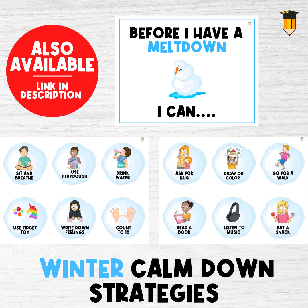 Calm Down Chart Kids 5 Deep Breaths Autism Visual Aid Toddler