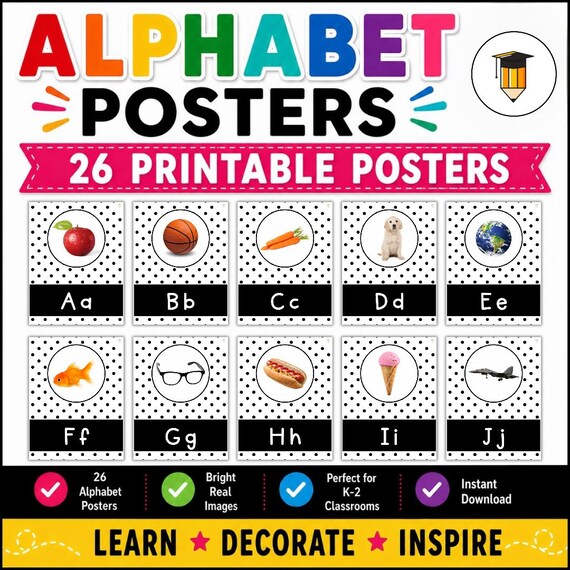 A-Z Posters | Alphabet Posters | Classroom Decor | ABC | Preschool | Kindergarten | Printable Poster | Letters | Back to School