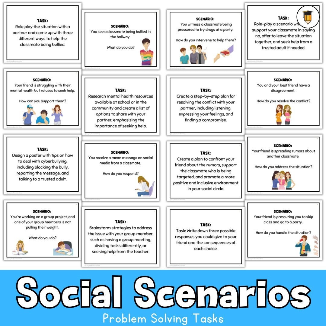 Social scenarios problem solving task cards teenager middle