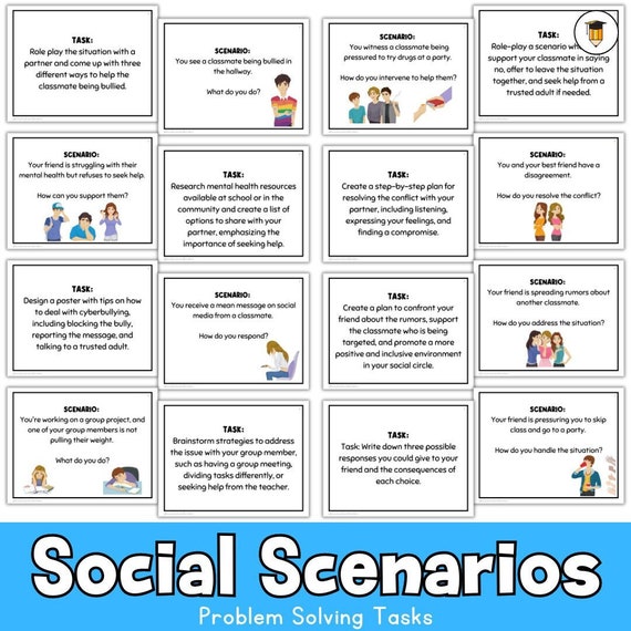 Social Scenarios | Problem Solving | Task Cards | Teenager | Middle School | Social Story | Bullying