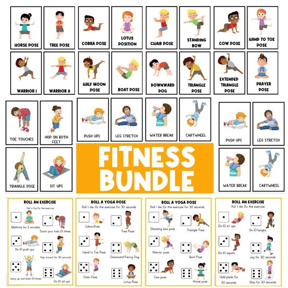 PHYSICAL COPY: Fitness Bundle | Kids Exercises | Flash Cards | Yoga | Activities | Physical Education | Active | Movement Break Activity