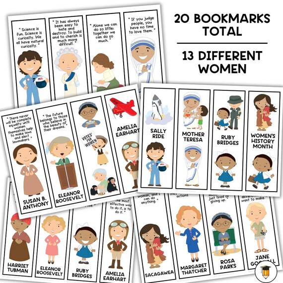 20 BOOKMARKS | Women's History Month | History Printable | American History | Printable Bookmark | Student Gifts | Teacher Printables