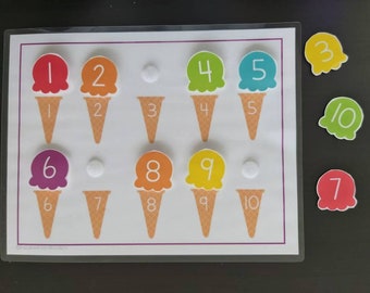 Number Matching | Counting |  Numbers |  1 to 20 | Preschool | Toddler | Busy Book | Homeschool | File Folder Games | Ice Cream | Montessori