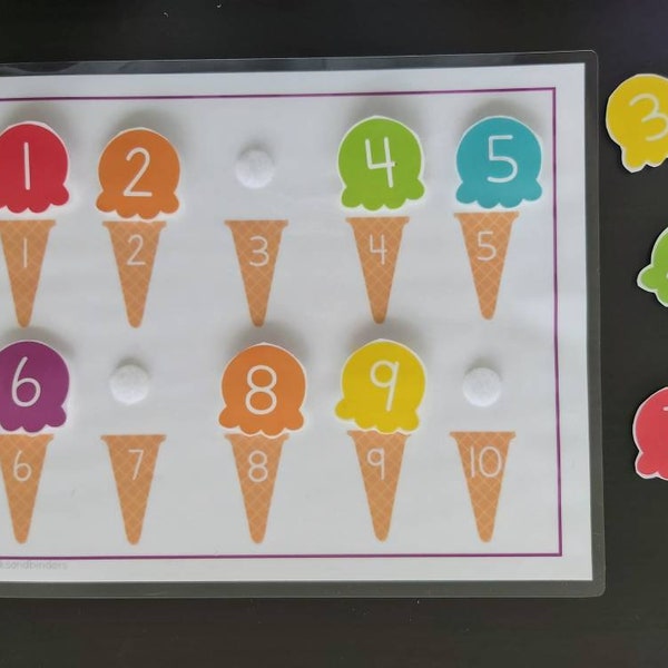 Number Matching | Counting |  Numbers |  1 to 20 | Preschool | Toddler | Busy Book | Homeschool | File Folder Games | Ice Cream | Montessori