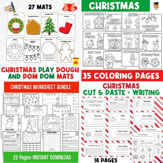 100 CHRISTMAS WORKSHEETS | Christmas Busy Book | Homeschool | Preschool Printables | Grade One Worksheets | Christmas Activity | Matching