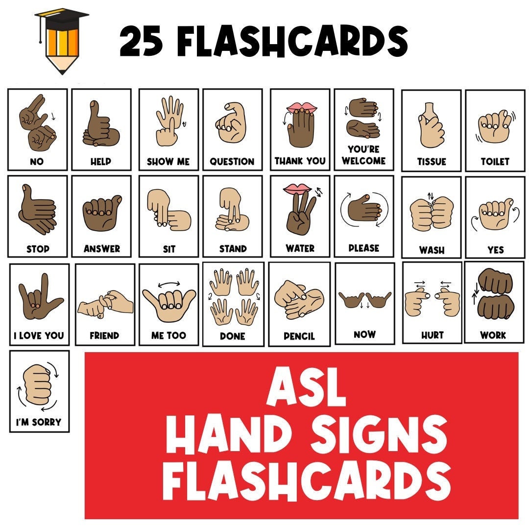 ASL FLASHCARDS Hand Signs Sign Language Flashcards Etsy Australia