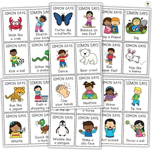 30 SIMON DICE / Movimento / Esercizi per bambini / Schede didattiche per bambini / Yoga / Attività / Educazione fisica / Attività di pausa di movimento / Giochi