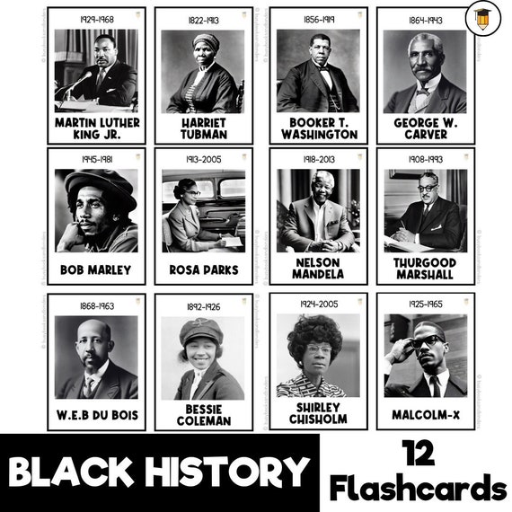 12 Black History Flashcards | Bulletin Board Display | Black History Decor | African American History | Printable Banner | Famous Black