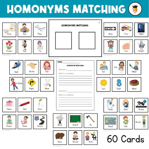 HOMONYMS MATCHING | Vocabulary Curriculum | Parts of Speech | Grade 4 | Literacy Center | Language | Homophones | Spelling |
