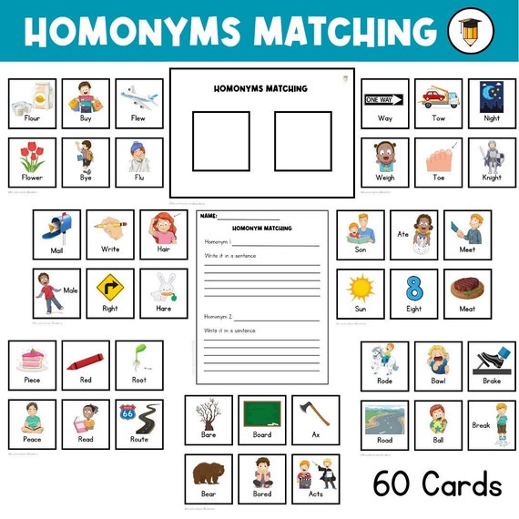 HOMONYMS MATCHING | Vocabulary Curriculum | Parts of Speech | Grade 4 | Literacy Center | Language | Homophones | Spelling |