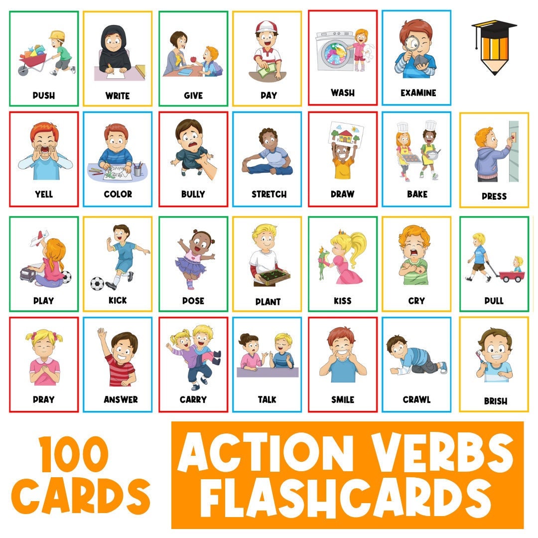 ACTION VERBS FLASHCARDS Vocabulary Parts of Speech Positional Words