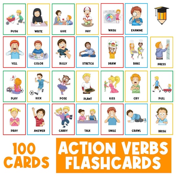 Action Verbs Flashcards Vocabulary Parts Of Speech Etsy Ireland 
