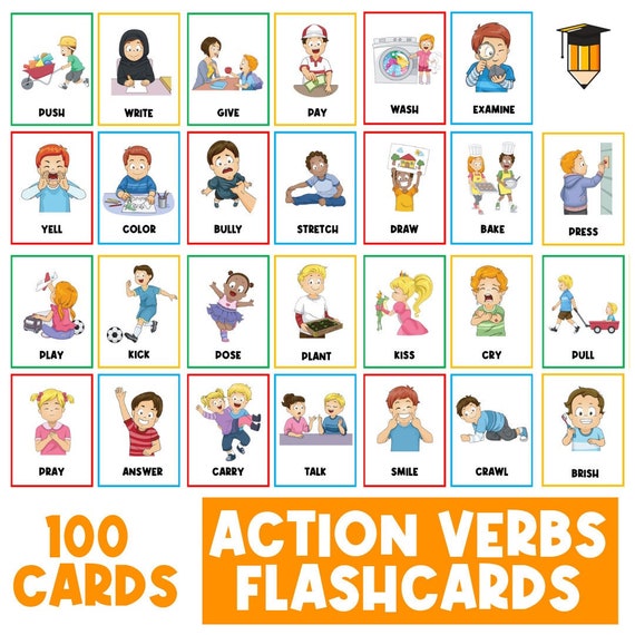 ACTION VERBS FLASHCARDS | Vocabulary | Parts of Speech | Positional Words | Kindergarten | Preschool | Literacy Center | Language