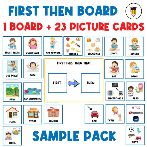 1 BOARD + 23 PICTURE CARDS | First Then Board | Visual Aid | Visual Schedule | Toddler Behavior | Chart | Task Card | Autism | Communication