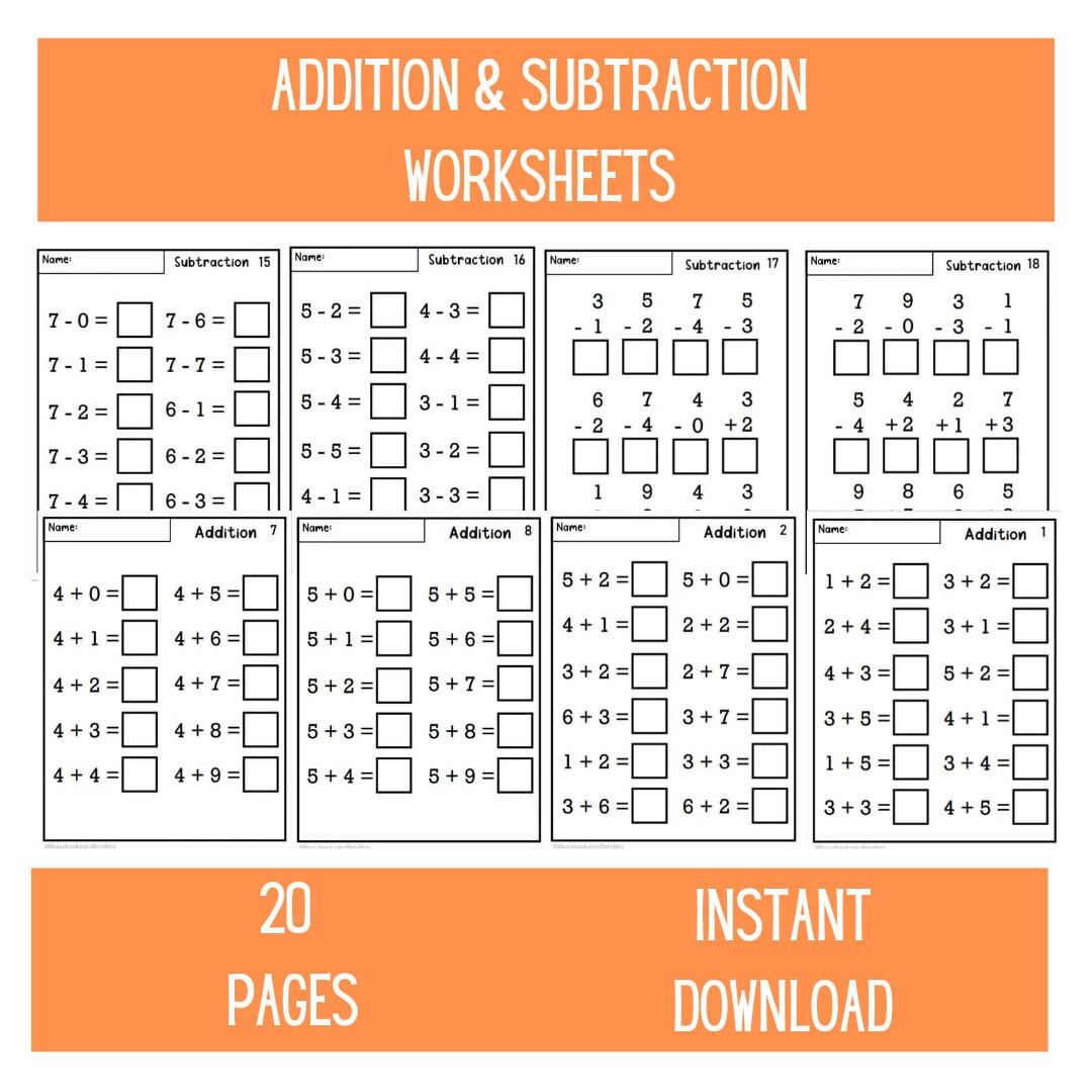 kindergarten math worksheets addition worksheets etsy