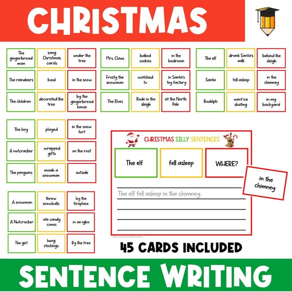 CHRISTMAS SENTENCE WRITING | Christmas Worksheets | Christmas Busy Books | Literacy Centre | Kindergarten Activities | Grade One Activities
