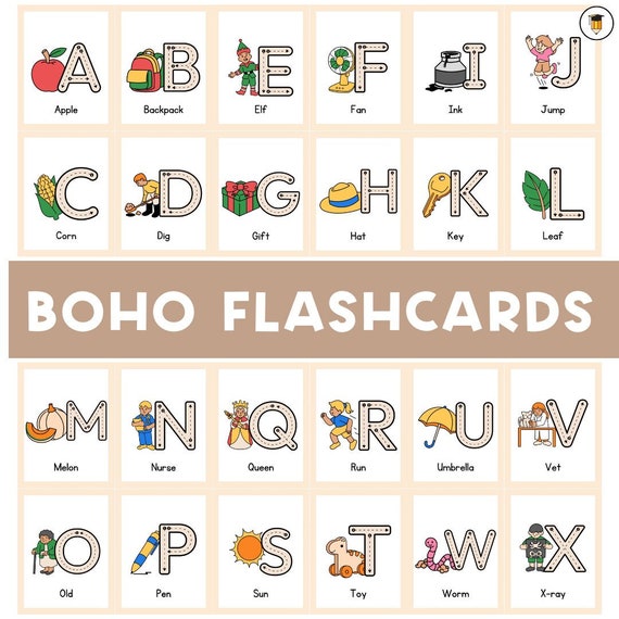 Boho Alphabet Flashcards | Alphabet Posters | Classroom Decor | ABC | Preschool | Kindergarten | Boho Classroom Decor | Printable Flashcards