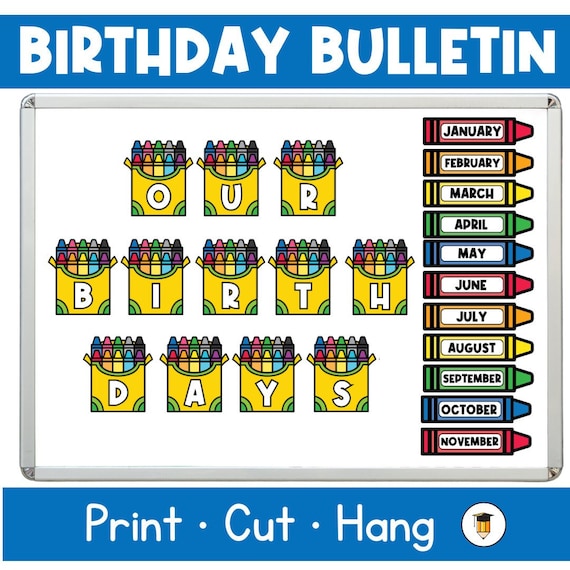 CRAYON BIRTHDAY BULLETIN | Class Birthdays | Birthday Display | Birthday Banner | Kindergarten Printables | Printable Back to School Banner