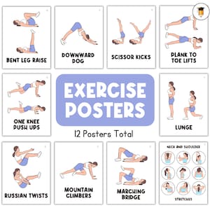 12 poster di esercizi/Esercizi per bambini/Cartoline flash per bambini/Yoga/Attività/Educazione fisica/Fitness/Attività di pausa movimento