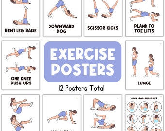 12 carteles de ejercicios/ejercicios para niños/tarjetas flash para niños/yoga/actividades/educación física/fitness/actividad de descanso de movimiento