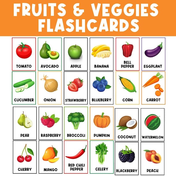 FRUITS & VEGETABLES FLASHCARDS | Preschool Flash Cards | Real Pictures | Busy Book | Kindergarten Vocabulary | Printables Download