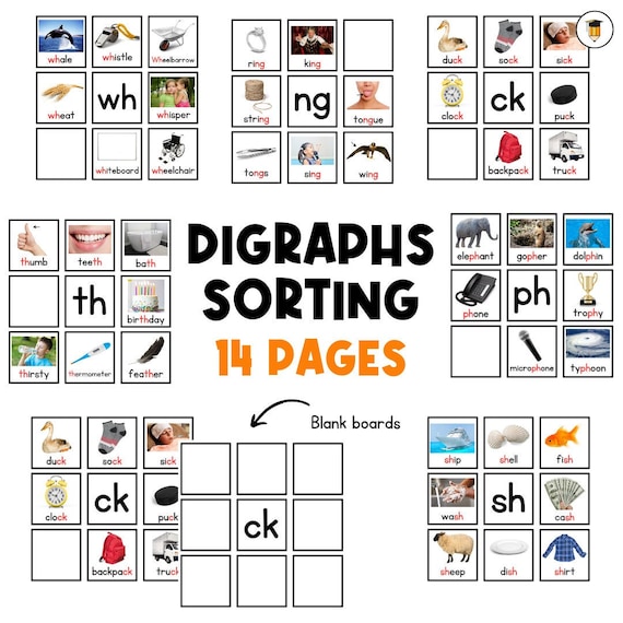 Digraphs | Phonics | Phonemic Awareness | Literacy | Blending | Language | Sorting Activities | Task Cards | Speech