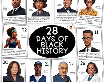 28 jours d'histoire des Noirs | Calendrier | Présentoir pour babillard | Décoration histoire des Noirs | histoire afro-américaine | Affiches imprimables