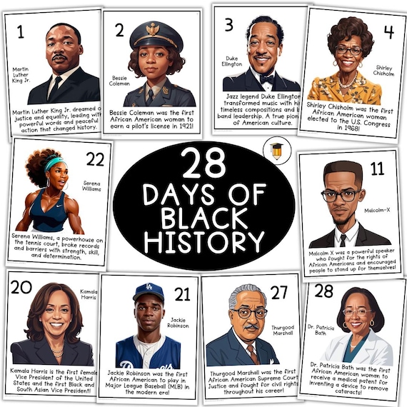 28 Days of Black History | Calendar  | Bulletin Board Display | Black History Decor | African American History | Printable Posters