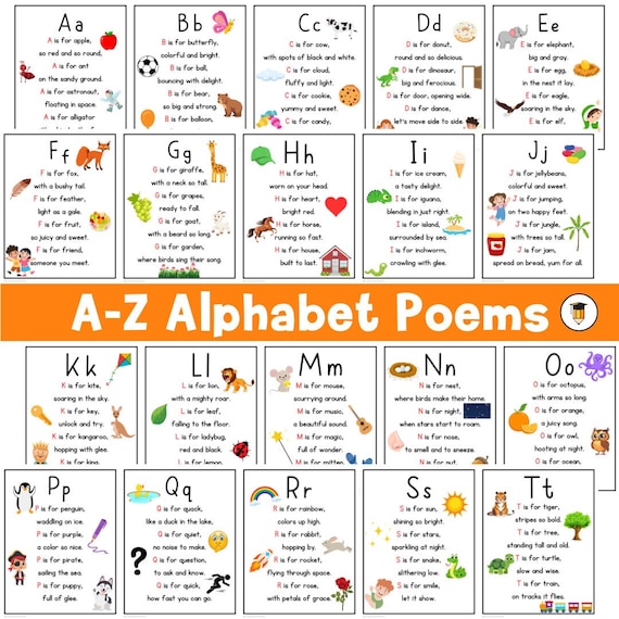 Alphabet Poem Posters | A-Z Alphabet Posters | Classroom Decor | ABC | Preschool | Kindergarten | Sight Words | Letters | Anchor Charts