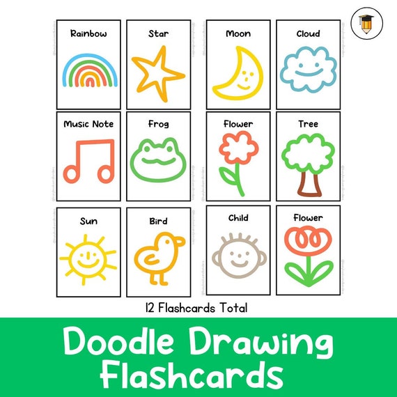 Doodle Drawing Flashcards | Drawing Activities for Kids | Kindergarten Art | Toddler Art | Preschool Art | Flash Cards |