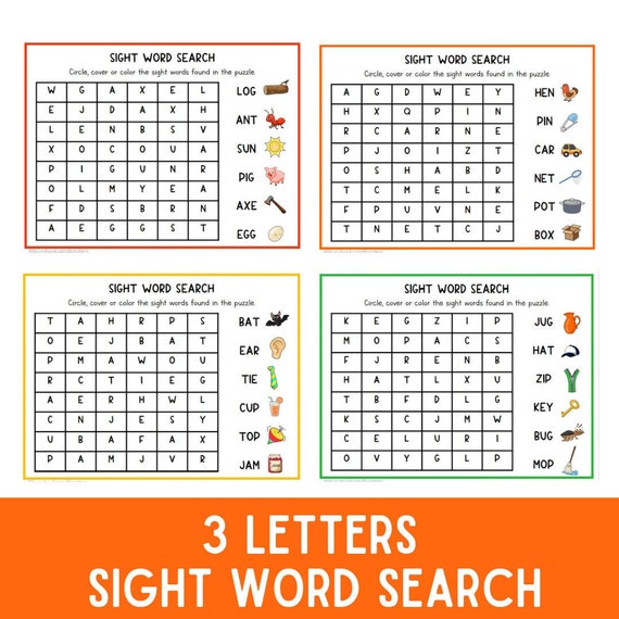 Sight Word Practice | Word Search | CVC Sight Words | Literacy Centers | Busy Book | Preschool | Kindergarten | Phonics | Spelling | Grade 1