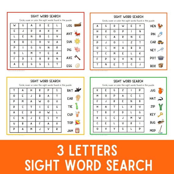 Sight Word Practice | Word Search | CVC Sight Words | Literacy Centers | Busy Book | Preschool | Kindergarten | Phonics | Spelling | Grade 1