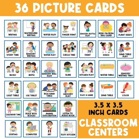 36 CLASSROOM CENTER | Picture Cards | Toys | Visual | Printable Signs | School  | Activities for Kids | Classroom Signs | Activity Signs