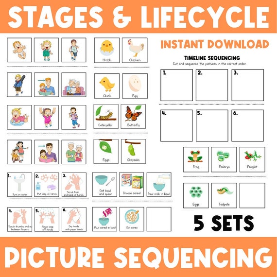 Stages and Lifecycle Picture Sequencing | Human | Handwashing | Butterfly | Chicken | Lifecycle Activities | Worksheets Printables | Science