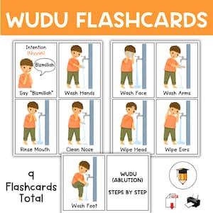 9 Wudu-flashcards | Wassing | Stap voor stap | Fotokaarten |