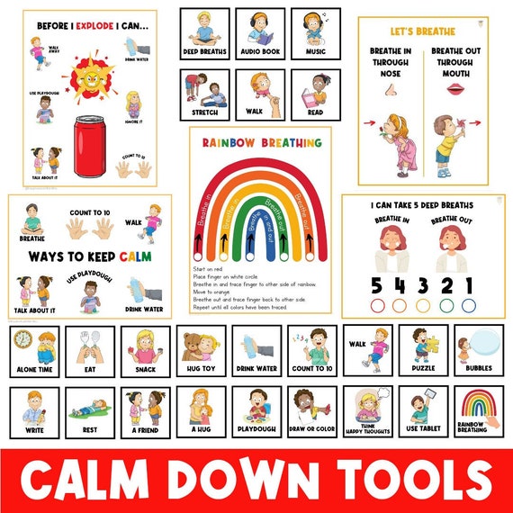 PHYSICAL COPY | Calm Down Strategies Bundle | Deep Breathing | Grounding | Poster | Coping Skills | Calm Corner | Techniques | Autism
