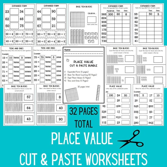 Place Value Activities | Cut and Paste | Numbers | Counting | Math Worksheets | Scissor Skills | Number Sense | Math Activities