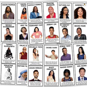 May include: A colorful collage of 20 squares, each featuring a different person of color. Each square includes a person's name and a brief description of their accomplishments. The collage is a celebration of diversity and achievement.