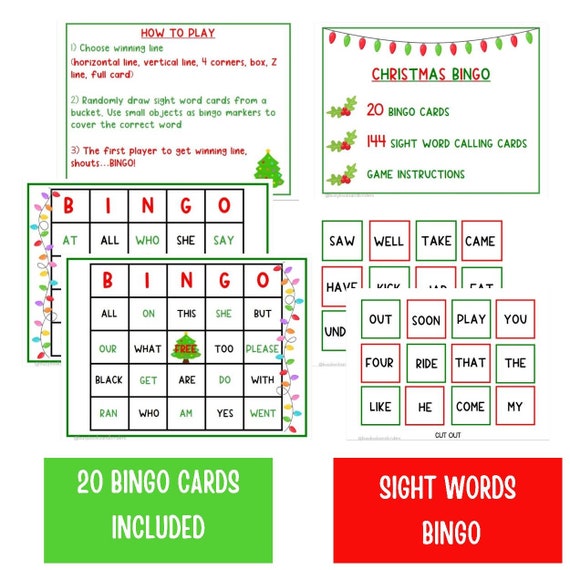 Kindergarten Sight Words | Christmas Activities for Kids | Christmas Printable |  Sight Words Activity | Bingo Game Card | Busy Book