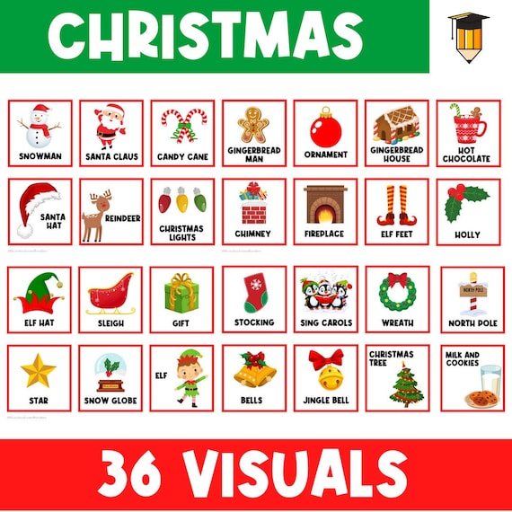 36 Christmas Picture Cards | Events and Places | First Then Visual Aid | Toddler | Task Card | Autism | Holidays | December | AAC | X-mas