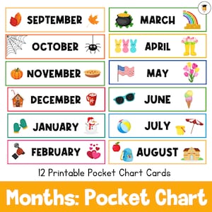 Maanden van het jaar | Kalender | Zakkaart | Visueel schema | Wanddecoratie klaslokaal | Kalenderkaarten
